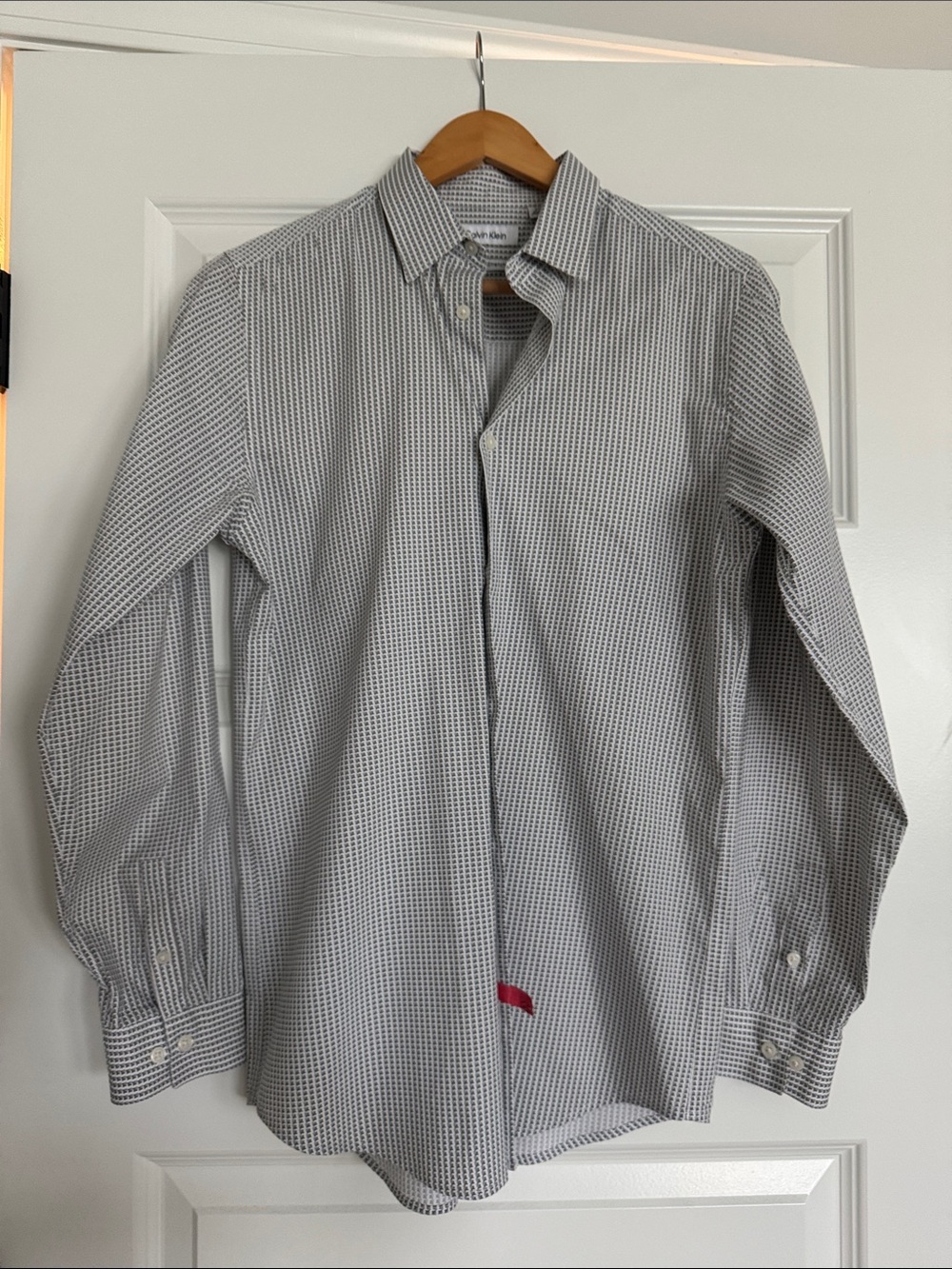 Boys Size 20 Calvin Klein White & Gray Micro-Check Button-Down Shirt